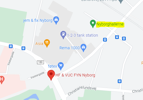 Kort over parkering ved skolen i Nyborg